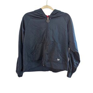 Gloria Vanderbilt XL Navy Blue Zip-Up Hoodie With White Stripes & Pockets